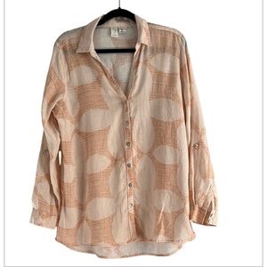 Joie Long sleeve Tunic Top Peach Color Blouse Size L 100% Linen Geographic EUC